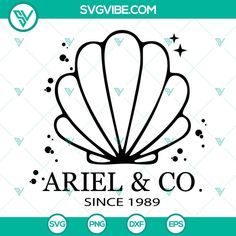 the logo for ariel & co since 1989, with an image of a shell on it