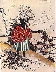 an illustration of a woman with flowers on her head and holding a cane in one hand