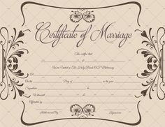 a certificate for marriage with an ornate frame and flowers on the border, in brown