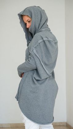 "Plus Size Women Clothing, Hooded Top, Womens Sweatshirt ♠ Wrap into this cocoon-shaped hoodie to level up your urban chic and get an absolute comfort! Styled in the latest trends of oversize and asymmetry, the hoodie gives you a lot space for layering so you can wear it with various favorites and style as you want. Casual style with extravagant touch and ideal for your provocative nature. The delicately crafted pieces from natural materials will embrace your body in a perfect fit. Dare to be Vi Solid Color Hoodie With Drawstring Hood, Cozy Hooded Jacket With Adjustable Hood For Loungewear, Double-lined Hooded Hoodie For Loungewear, Gray Hooded Winter Sweatshirt, Cozy Gray Hooded Jacket, Oversized Hooded Jacket With Adjustable Hood For Loungewear, Solid Color Hooded Sweatshirt With Drawstring, Hoodie Sweatshirt With Adjustable Hood For Loungewear, Gray Hooded Top With Adjustable Hood