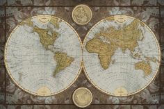 an old world map is shown with two different countries on one side and the other