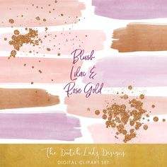 the digital clipart set includes pink, purple and gold paint strokes with glitters