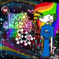 the cartoon character is wearing a rainbow colored hair