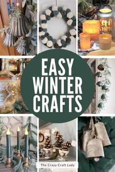 easy winter crafts with candles, wreaths and pine cones on the mantle for christmas