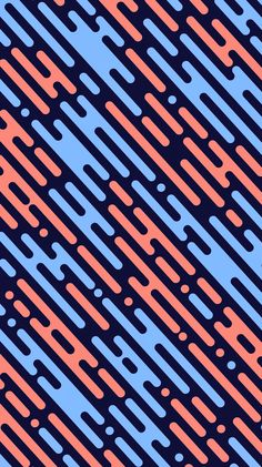 an abstract pattern with lines and dots in blue, pink and orange colors on a black background