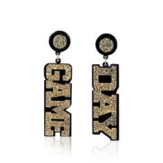 PRICES MAY VARY. 【Material】 These earrings are made of high quality alloy and acrylic. Nickel free, hypoallergenic. Light weight, comfortable to wear. Not easy to fade and break, durable. 【Size】 The earrings of the "GAME"are about 2.64inch/6.7cm in length,1.7cm/0.67inch in width,the earrings of the "Day"are about 2.56inch/6.5cm in length,1.7cm/0.67inch in width. 【Design】 The drop earrings feature bold words "GAME DAY"dangling from a round post. They are the perfect accessory to show your support Basketball Earrings Svg, Football Earrings Cricut, Faux Leather Volleyball Earrings, Laser Cut Wood Earrings Cheer, Sports Earrings, Volleyball Accessories, Bold Words, Tarnish Remover, Laser Cut Earrings