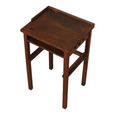 a small wooden table with one drawer on the top and two legs at the bottom