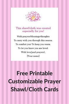 the free printable prayer card for shawl / cloth cards is shown in pink and white