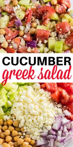 cucumber greek salad with chickpeas and feta cheese on the side