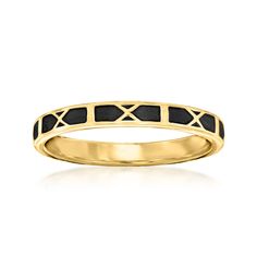 Ross-Simons - Black Enamel X-Pattern Ring in 18kt Gold Over Sterling. Size 5. Style points go to bold color, especially when it's used in a stack! Our contemporary ring features bars of black enamel all the way around the band, each embellished with a shiny 18kt yellow gold over sterling silver X pattern. 1/8" wide. Black enamel X-pattern ring. Black Enamel Ring, Triple Ring, Contemporary Ring, Pattern Ring, Eternity Band Ring, Natural Gold, Ring Pictures, Enamel Ring, Bold Color