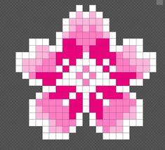 an image of a pixellated flower with pink and white squares in the center on a gray background