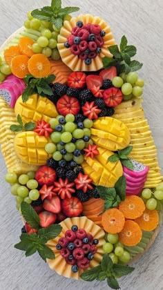 a platter filled with assorted fruits and vegetables