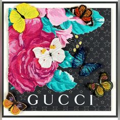 a gucci card with butterflies and flowers on the front, which reads'i love you