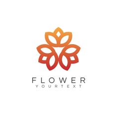 the flower logo is an orange and red design with leaves on it's sides