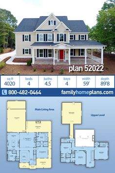 the floor plan for a new home with two story houses and three car garages