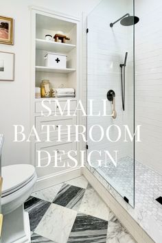 small bathroom design with black and white checkerboard flooring in the shower area