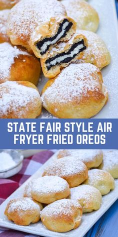 state fair style air fryer fried oreos with powdered sugar on the side