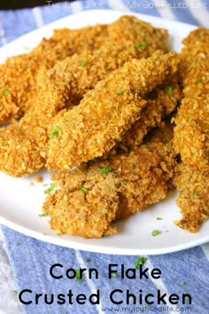 corn flake crusted chicken on a white plate