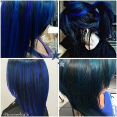 Blue Skunk Hair, Blue Hair Highlights, Hair Inspiration Short