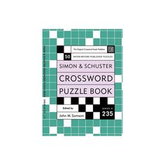 the crossword puzzle book is shown in green and white checkered paper with black lettering