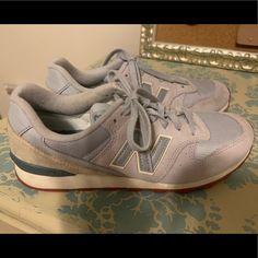 New Balance Size 8.5 Women’s Sneakers/Tennis Shoes. Beautiful Shades Ice Pale Blue & Light Grey. Purchased From J Crew But Never Worn. No Trades New Balance Blue, Blue Sneakers, New Balance Shoes, Tennis Shoes, Pale Blue, Blue Light, Blue Gray, Womens Shoes Sneakers, New Balance