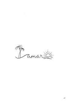 the word panorama written in cursive writing with a palm tree and sun behind it