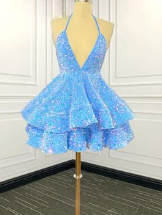 Dresses Glitter, Prom Dresses Cocktail, Birthday Party Dresses, Tiered Prom Dress, Blue Prom Dresses, Gala Fashion, Halter Prom Dresses, Prom Dresses Formal, Formal Wear Dresses