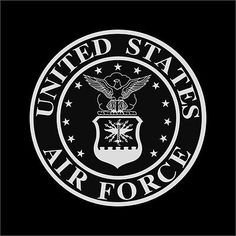 the united states air force emblem is shown in white and black on a black background