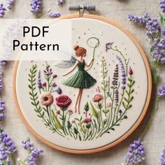 This is a digital PDF embroidery pattern for the amazing hand embroidery design, allowing you to recreate it in your unique style. This PDF file is formatted for easy printing, with the pattern scaled perfectly for 3", 4", 5", 6", 7", and 8" embroidery hoops. Simply download, print the desired size, cut out the circle, and transfer the design onto your fabric. Then, let your creativity flourish as you embroider! You're free to print and use this design as many times as you like, ideal for DIY pr Fairy With Flowers, Flowers Embroidery Pattern, Dancing Fairy, Dancing Flowers, Beginner Embroidery, Astuces Diy, Embroidery Template, Flowers Embroidery