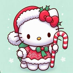 Hello Kitty Art And Craft, Christmas Cartoon Characters Aesthetic, Christmas Disney Drawings, Hello Kitty Wallpaper Christmas, Hello Kitty Santa, Cute Christmas Art, Hello Kitty Gingerbread