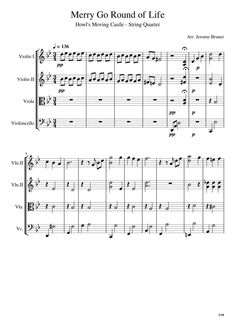 Merry Go Round of Life String Quartet Sheet Music Howl's Moving Castle Movie, Merry Go Round Of Life, Castle Movie, Sheet Music Pdf, Merry Go Round, String Quartet, Howls Moving Castle, Go Around, String Instruments