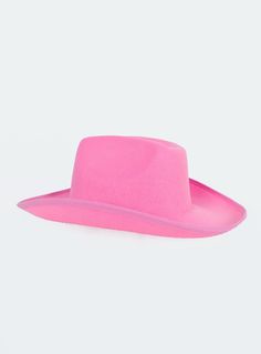 Cowgirl hat  50% polyester 50% acrylic  Faux felt material  Adjustable chin tie  Wide stiff brim  Creased crown   OSFM Pink Cowgirl, Cowgirl Hat, Festival Accessories, Fleece Dress, Felt Material, Cowgirl Hats, Outerwear Outfit, Knit Sweatshirt, Hats For Sale