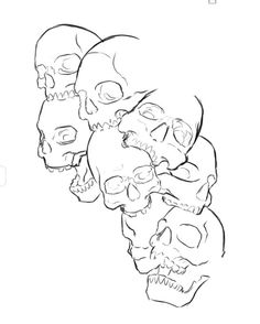 a line drawing of three skulls with their mouths open