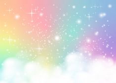 an abstract rainbow background with stars and clouds