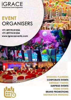 iGRACE Event Organisers is the Professional Event Management company in Hyderabad.We are providing professional Planning and Event Management services for Corporate Events,Conference Events,Product Launch Events,Fashion and Entertainment Events.High quality services provided by iGRACE Event Organisers .Our experienced corporate event management team will start by really getting to understand you,your goals and why you are holding your event.

http://www.igraceevents.com
Contact:8977081234 Event Management Company Poster Design, Wedding Event Management Poster Design, Events Business Card, Wedding Promotion Design, Event Management Creative Ads, Event Advertisement Poster, Wedding Planner Poster