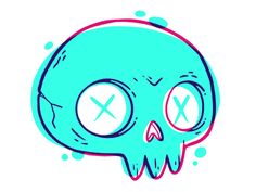 a drawing of a blue skull with two eyes