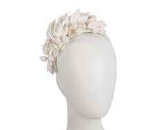 Feminine design cream headband. Each leaf and flower bud is hand crafted from faux leather to create unique look. Perfect racing accessory!  Renown Max Alexander brand  Latest fashion design  Leather look  Comfortable headband Cream Headband With Handmade Flowers, Headband Fascinator, Comfortable Headbands, Leather Flower, Latest Fashion Design, Leather Flowers, Feminine Design, Flower Bud, By Max