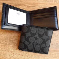 Nwt Coach Men Compact Id Wallet In Signature Canvas Black/Charcoal. Signature Coated Canvas Eight Credit Card Slots Full-Length Bill Compartments Removable Insert With Id Window And Two Credit Card Slots 4 1/4" (L) X 3 3/4" (H) X 3/4" (W) Style No. F74993 Wallet For Men Boyfriends Gift Ideas, Men’s Wallet, Wallet Aesthetic Men, Coach Wallet Men, Cool Wallets, Coach For Men, Wallet For Man, Gifts For Dad Christmas, Men Gift Ideas