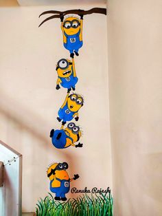 this is an image of a wall with minions on it