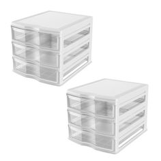 two plastic drawers are shown side by side