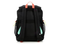 Dimensions: 12\ x 7\ x 18\,100% polyester, Wipeable material for spot cleaning with soap and water, Two side water bottle pockets, Multiple zip pockets for small items, Padded shoulder straps, Drawstring opening | Adidas Saturday Backpack in Black/Mint/Coral Sporty Nylon Adidas Backpack, Functional Black Backpack For School, Functional Black School Backpack, Black Backpack With Water Bottle Pocket For School, Back To School Black Backpack With Water Bottle Pocket, Adidas Nylon Backpack For Outdoor, Black Nylon Backpack With Water Bottle Pocket, Sporty Adidas Bags For Outdoor, Black Backpack With Water Bottle Pocket