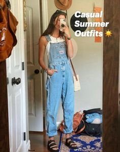 Outfit inspo when its just tooooo dang hot! Granola Girl Overalls Outfit, Outfit Ideas Granola, Spring 2024 Outfits Trends, Overalls Summer Outfit, Maine Style Outfits, Pnw Summer Outfits, Salted Granola Girl Outfits, 90s Granola Fashion, 90s Mom Style