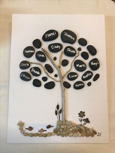 a family tree made out of rocks with names on it