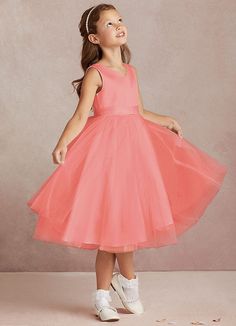 Marlee is the charming choice for your flower girl on the very special day. Cut from matte satin & tulle, she features a V-neckline, poofy A-line skirt with ruching along the waist, a belt over her tea length skirt, and bows along her V-back. Coral Flower Girl Dresses, Tea Length Flower Girl Dress, Tea Length Tulle, Tea Length Skirt, Tulle Flower Girl, Satin Tulle, Line Flower, Coral Flowers, Flower Girl Dresses Tulle