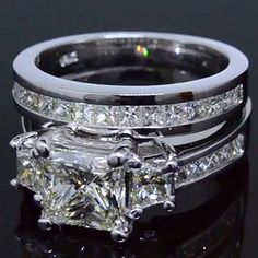 a wedding ring set with princess cut diamonds