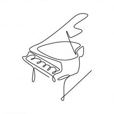 a single line drawing of a piano with its hands on the top and bottom part