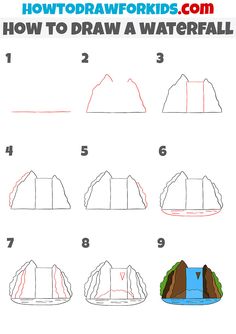 how to draw a waterfall step by step instructions for kids and beginners with pictures