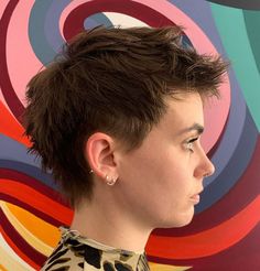 Masculine Pixie Haircut, Short Haircuts Masculine, Short Trans Masc Hair, Masculine Pixie Cut, Masc Pixie Cut, Fun Short Haircuts, Short Punk Hair Pixie, Short Masc Haircuts, Short Ftm Haircuts