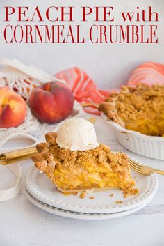 A slice of Peach pie on a white plate. Peach Pie With Crumb Topping, Peach Pie With Oatmeal Crumb Topping, Peach And Berry Pie, Pie Crumble Topping, Peach Pie Vegan, Rustic Peach Pie, Peach Filling, Healthy Chocolate Pudding, Peach Dessert Recipes