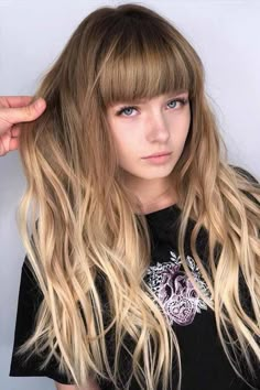 Balayage Hair Blonde With Bangs, Long Hair Bangs Hairstyles, Cut Bangs, How To Cut Bangs, Long Face Hairstyles, Bob Haircut With Bangs, Medium Long Hair, Girl Haircuts